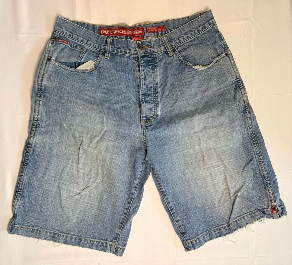 Ecko Unltd Denim Foundry The Sid-Out Short Vintage Blue Denim Shorts Size 34